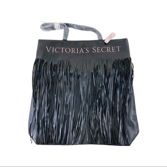 Victoria’s Secret Black Faux Leather Fringe Tote - Picture 4 of 8